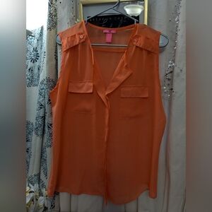 Stylish Orange Sleeveless Blouse